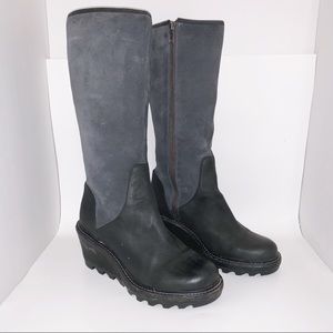 Sorel Five Kettle Leather Wedge Boot Black Sz 8